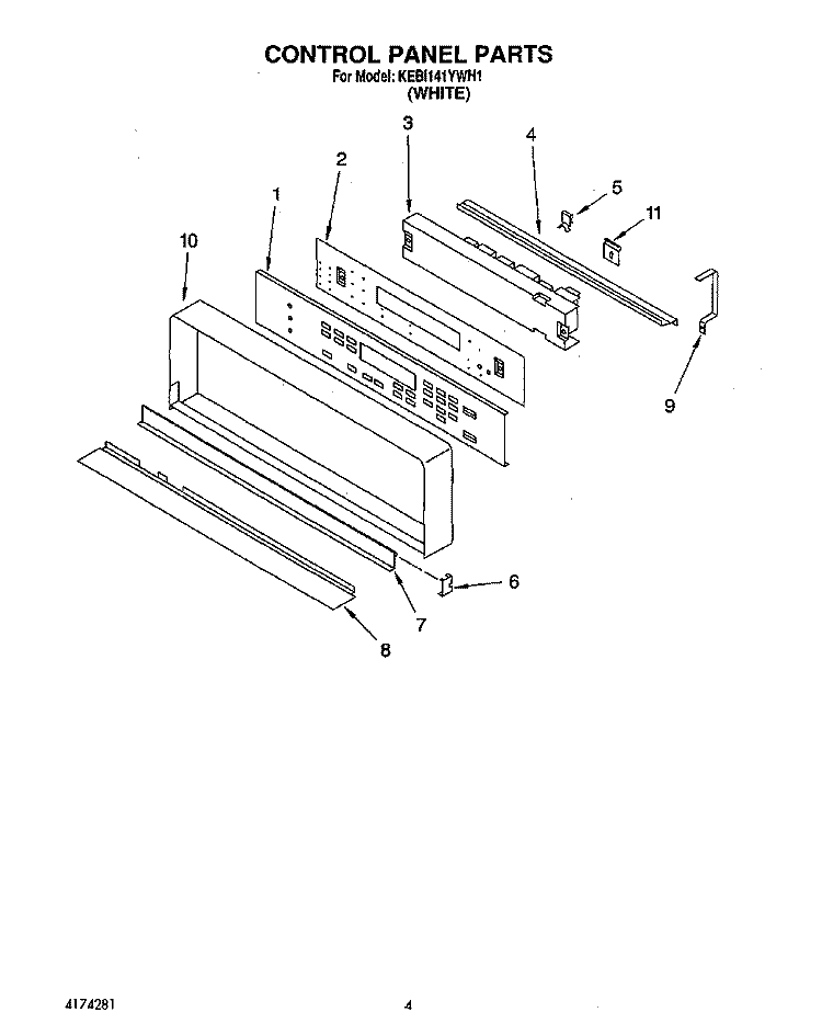 CONTROL PANEL, LIT/OPTIONAL Diagram and Parts List for KEBI141YWH1  KitchenAid Wall Oven