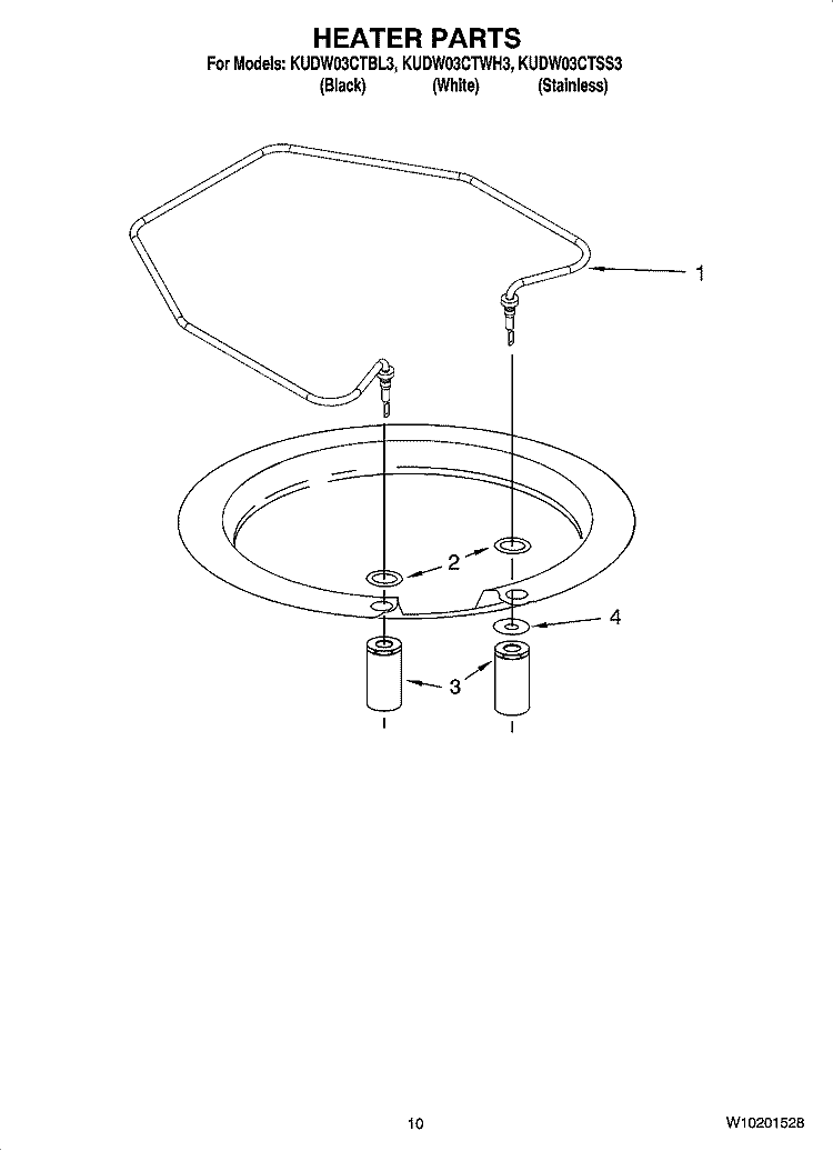 HEATER PARTS Diagram and Parts List for KUDW03CTBL3  KitchenAid Dishwasher