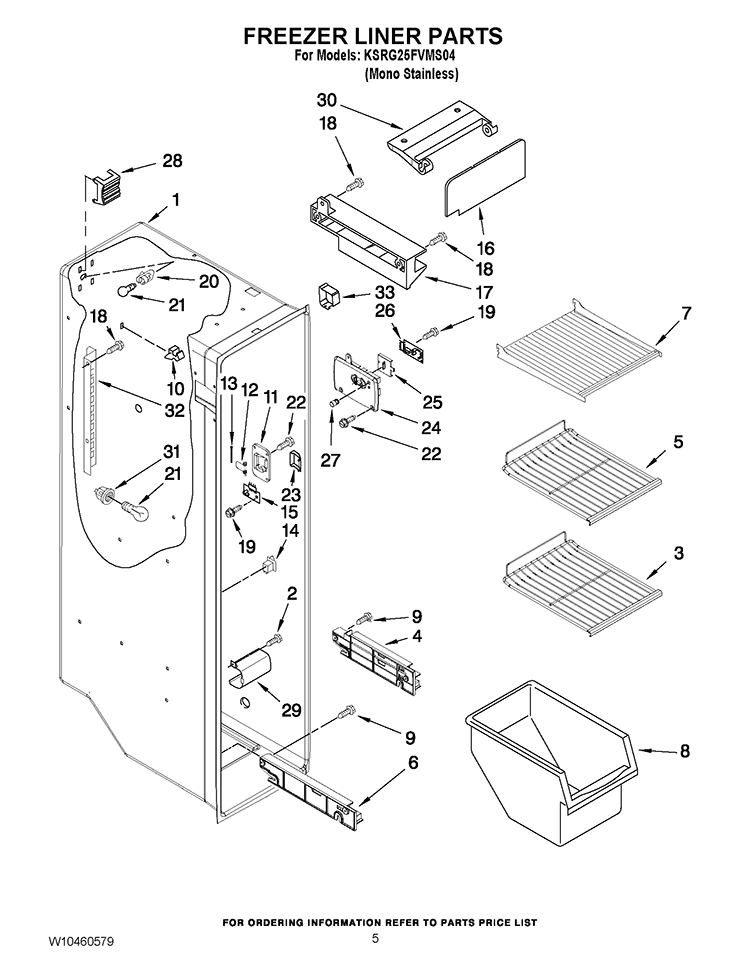 FREEZER LINER PARTS Diagram and Parts List for KSRG25FVMS04  KitchenAid Refrigerator