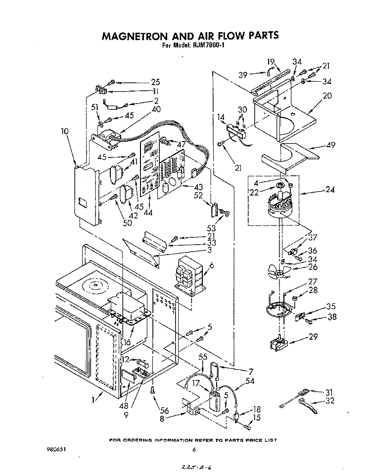 MAGNETRON AND AIRFLOW Diagram and Parts List for RHM975PW2  Whirlpool Microwave