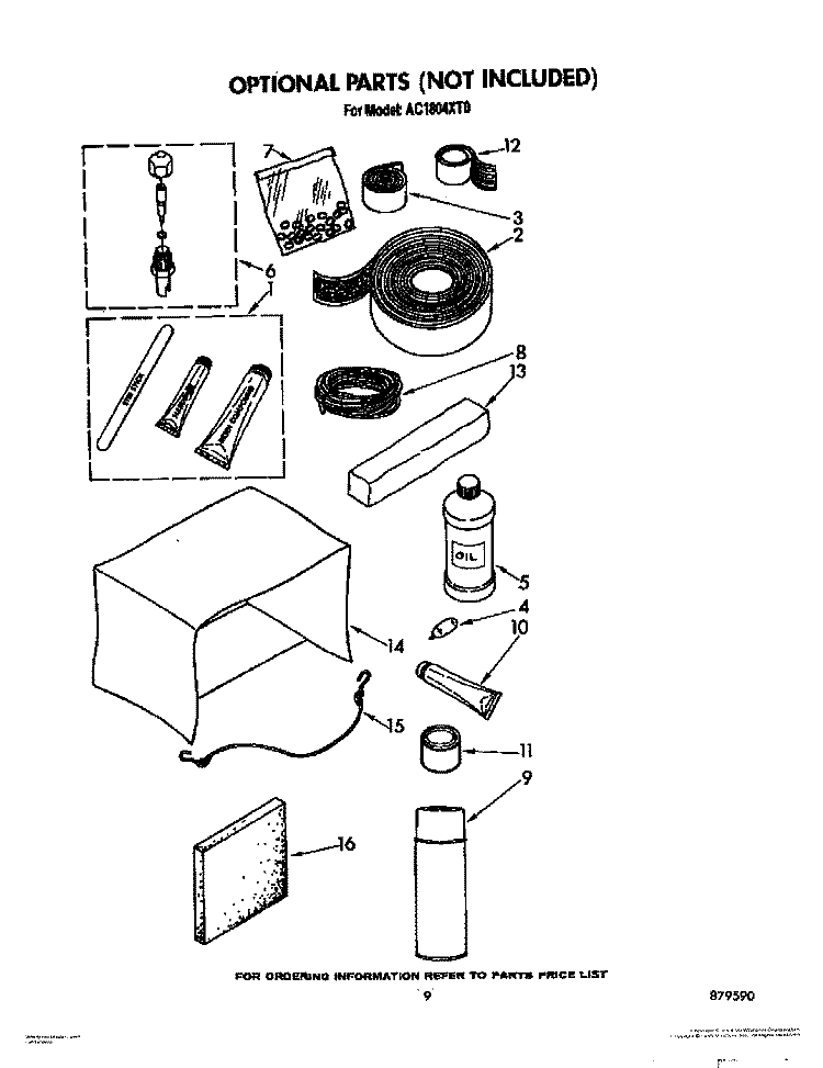 OPTIONAL Diagram and Parts List for AC1804XT0  Whirlpool Air Conditioner