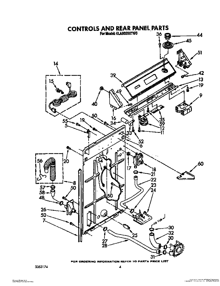 CONTROLS AND REAR PANEL Diagram and Parts List for 6LA9320XTW0  Whirlpool Washer
