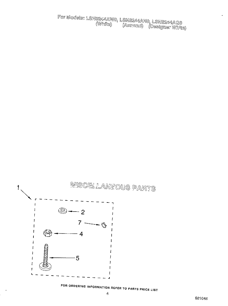MISCELLANEOUS Diagram and Parts List for LSN8244AW0  Whirlpool Washer
