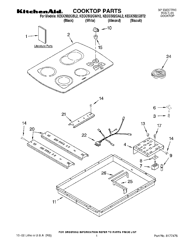 SECTION Diagram and Parts List for KECC502GBT2  KitchenAid Cooktop