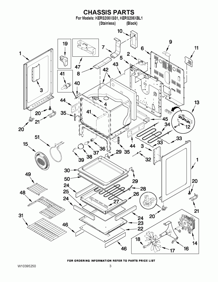 CHASSIS PARTS Diagram and Parts List for KERS208XBL1  KitchenAid Range
