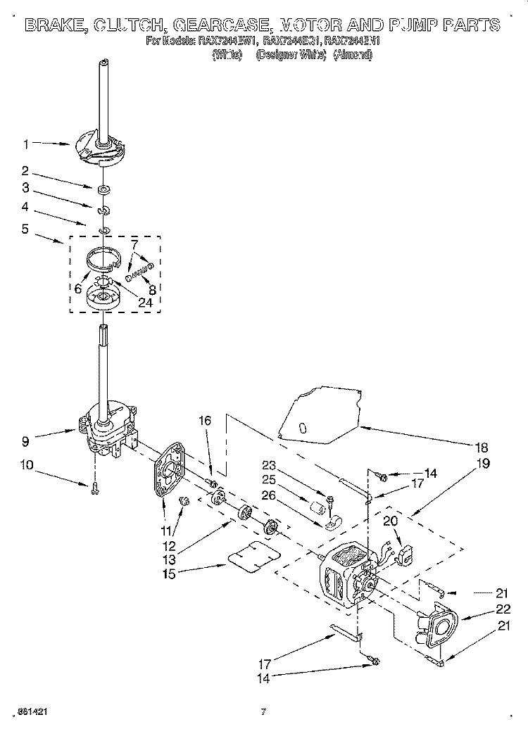 BRAKE, CLUTCH, GEARCASE, MOTOR & PUMP Diagram and Parts List for RAX7244EQ1  Roper Washer