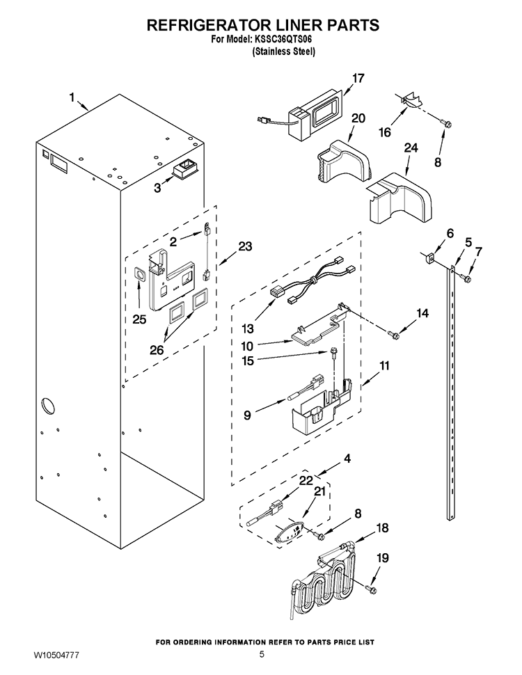 REFRIGERATOR LINER PARTS Diagram and Parts List for KSSC36QTS06  KitchenAid Refrigerator