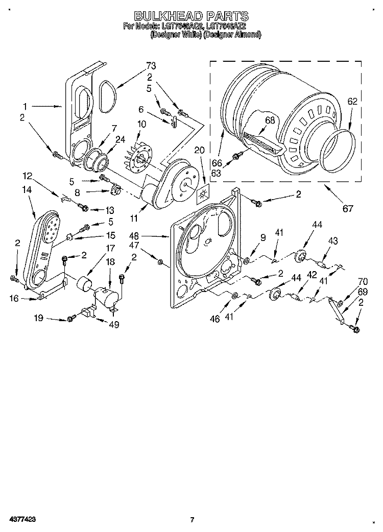 BULKHEAD Diagram and Parts List for LGT7646AZ2  Whirlpool Dryer