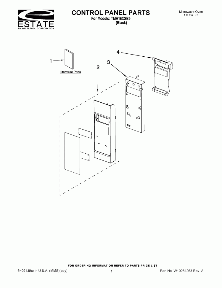 CONTROL PANEL PARTS Diagram and Parts List for TMH16XSB5  Estate Microwave