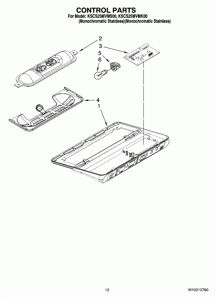 CONTROL PARTS Diagram and Parts List for KSCS25MVMK00  KitchenAid Refrigerator