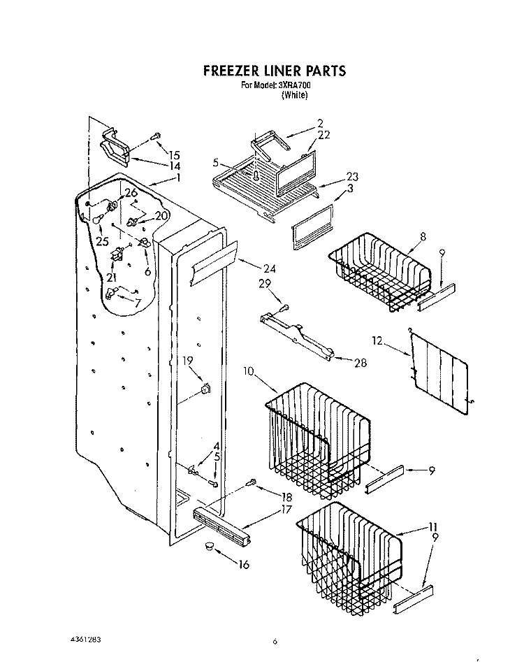 FREEZER LINER Diagram and Parts List for 3XRA700  Whirlpool Refrigerator