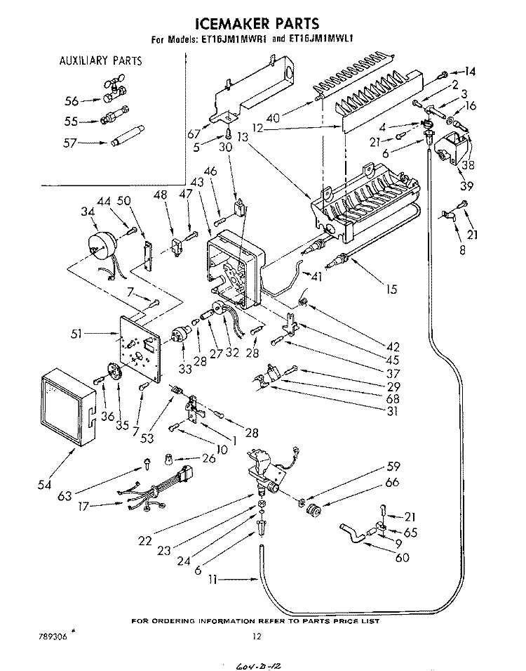 ICE MAKER , NOT ILLUSTRATED Diagram and Parts List for ET16JM1MWR1  Whirlpool Refrigerator