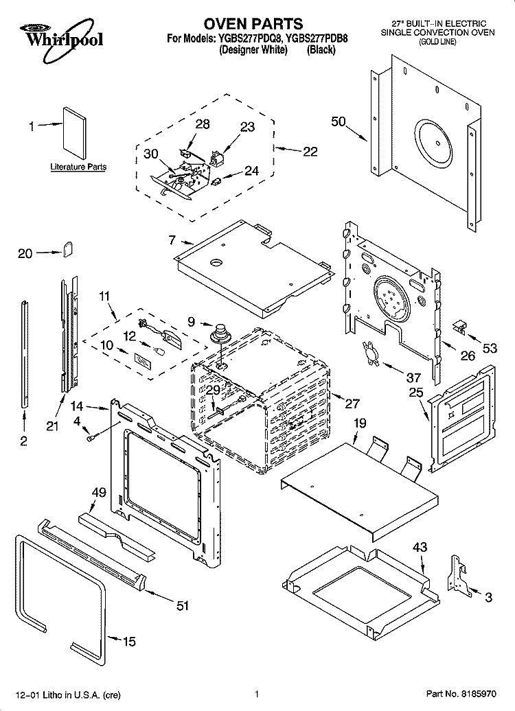OVEN PARTS Diagram and Parts List for YGBS277PDQ8  Whirlpool Wall Oven