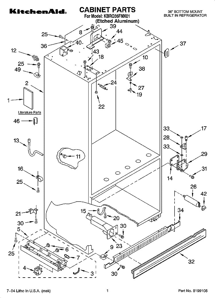 CABINET PARTS Diagram and Parts List for KBRO36FMX01  KitchenAid Refrigerator