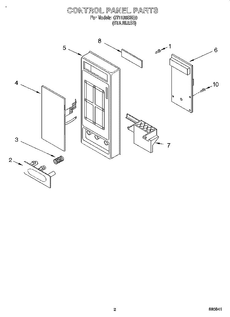 CONTROL PANEL Diagram and Parts List for GT1196SHS0  Whirlpool Microwave