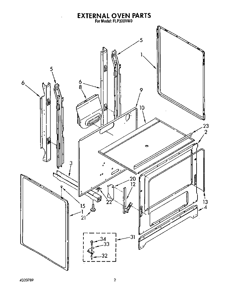 EXTERNAL OVEN Diagram and Parts List for FLP320VW0  Roper Range