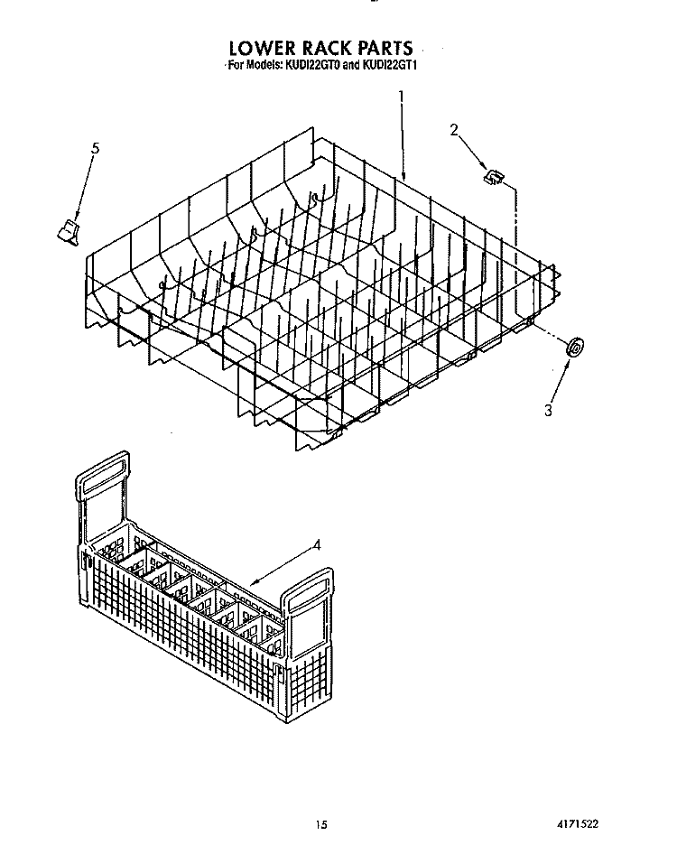 LOWER RACK Diagram and Parts List for KUDI22GT0  KitchenAid Dishwasher