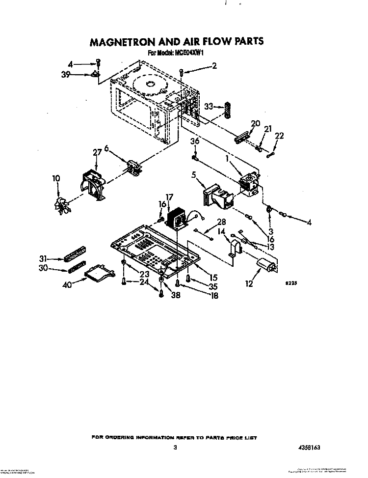 MAGNETRON AND AIR FLOW Diagram and Parts List for MCE04XW1  Roper Microwave