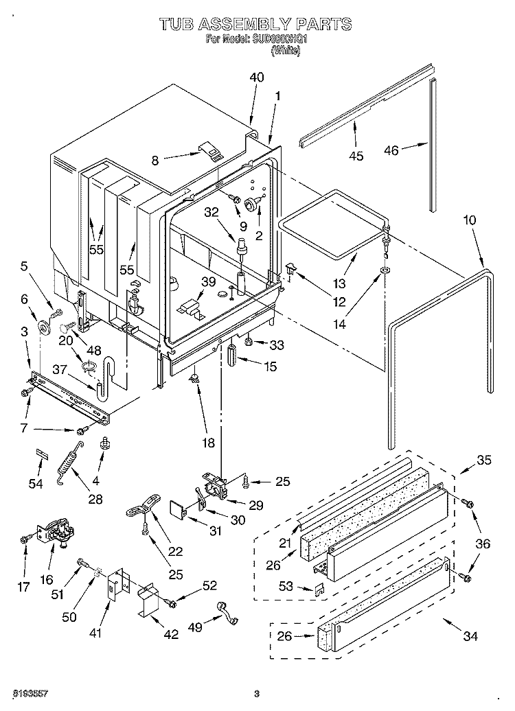 TUB ASSEMBLY Diagram and Parts List for SUD6000HQ1  Whirlpool Dishwasher