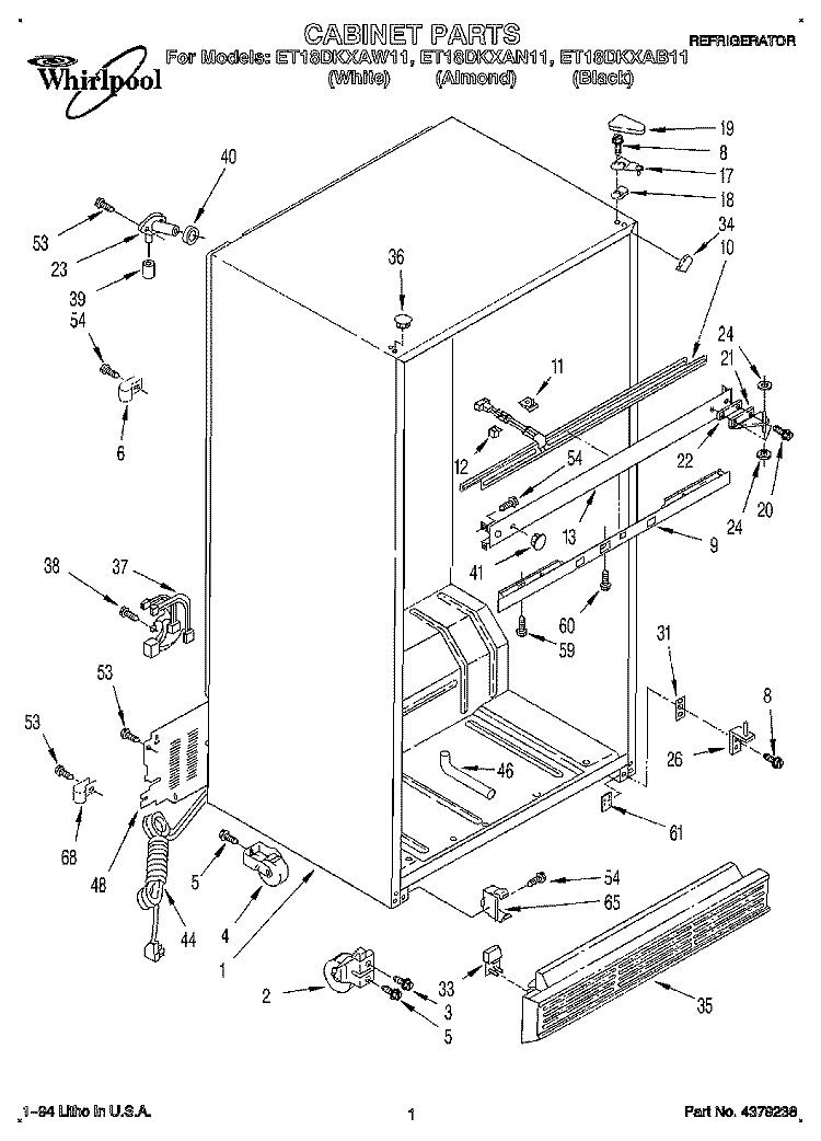 CABINET Diagram and Parts List for ET18DKXAB11  Whirlpool Refrigerator