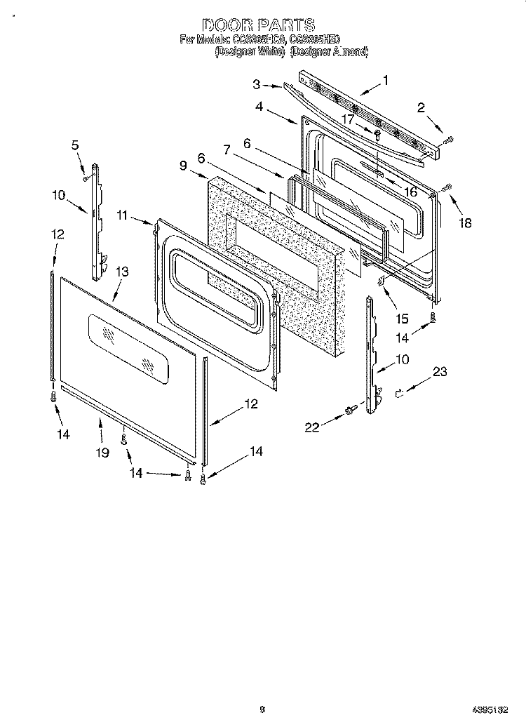 DOOR, OPTIONAL Diagram and Parts List for CGS365HQ0  Crosley Range