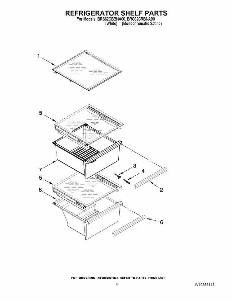 REFRIGERATOR SHELF PARTS Diagram and Parts List for BRS62CRBNA00  Whirlpool Refrigerator