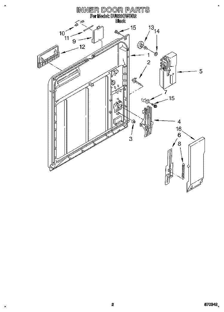 INNER DOOR Diagram and Parts List for DU920QWDB2  Whirlpool Dishwasher