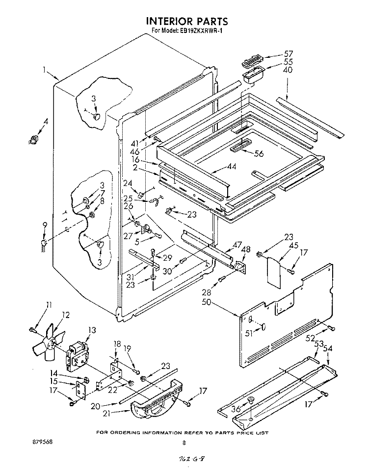 INTERIOR Diagram and Parts List for EB19ZKXRWR1  Whirlpool Refrigerator