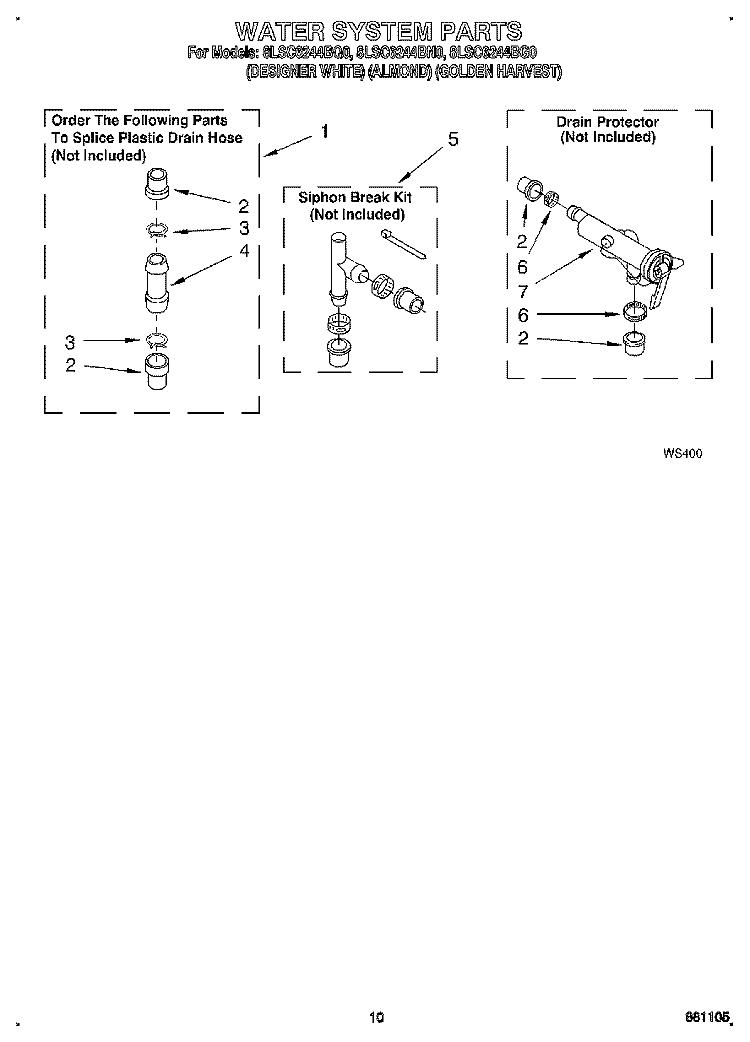 WATER SYSTEM Diagram and Parts List for 8LSC6244BG0  Whirlpool Washer