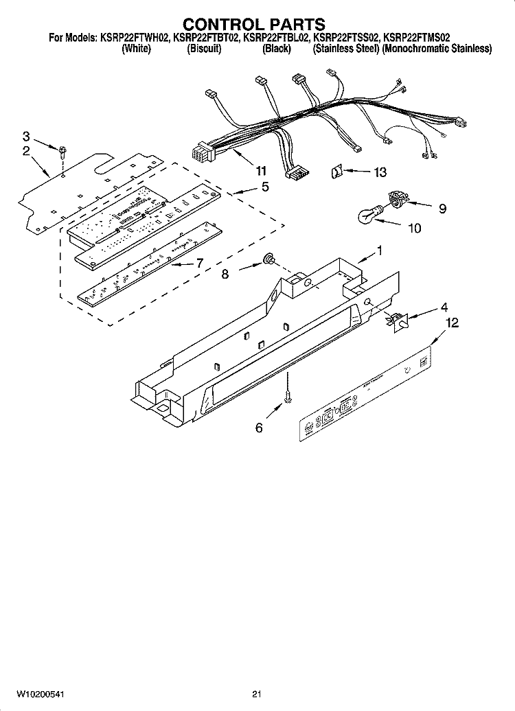 CONTROL PARTS, OPTIONAL PARTS (NOT INCLUDED) Diagram and Parts List for KSRP22FTWH02  KitchenAid Refrigerator