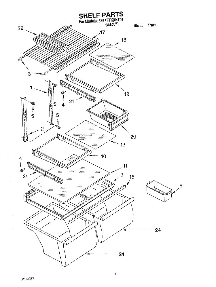 SHELF, OPTIONAL Diagram and Parts List for 8ET1FTKXKT01  Whirlpool Refrigerator