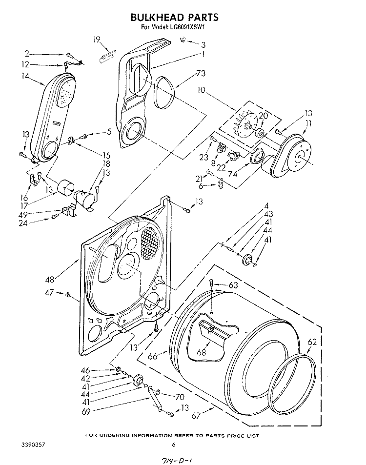 BULKHEAD Diagram and Parts List for LG6091XSW1  Whirlpool Dryer