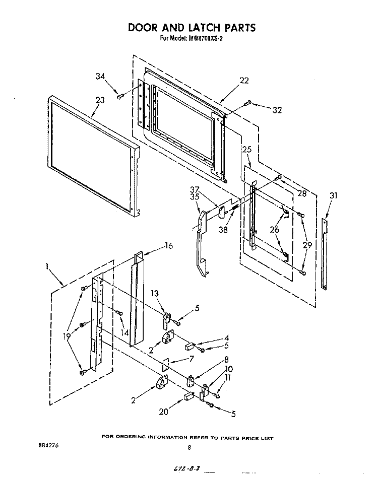 DOOR AND LATCH Diagram and Parts List for MW8700XS2  Whirlpool Microwave