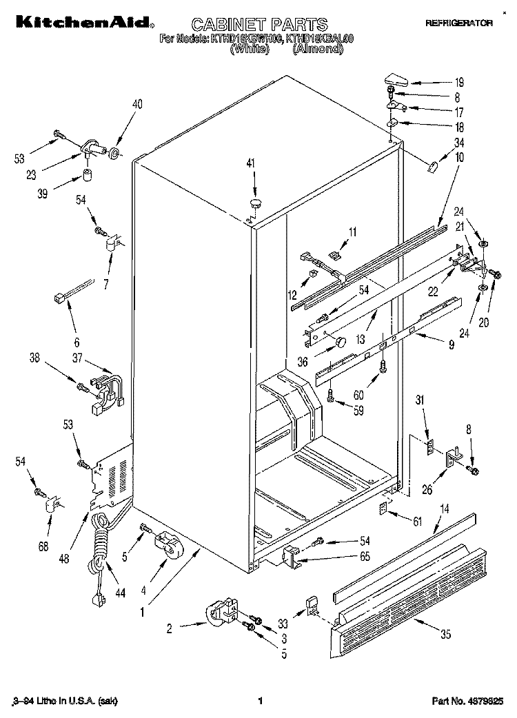 CABINET Diagram and Parts List for KTHD18KBWH00  Whirlpool Refrigerator