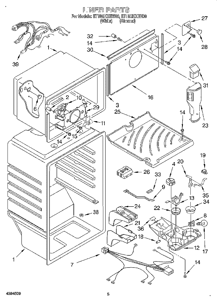 LINER Diagram and Parts List for ET18GKXEW00  Whirlpool Refrigerator