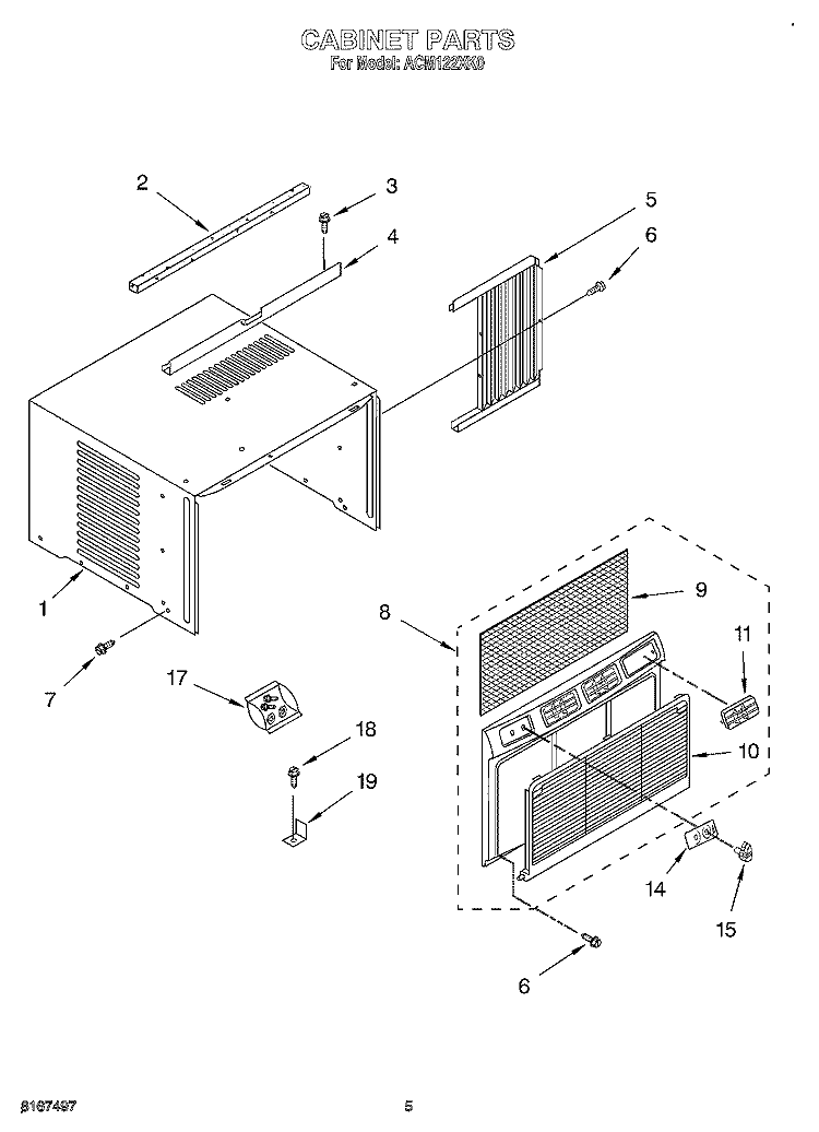 CABINET Diagram and Parts List for ACM122XK0  Whirlpool Air Conditioner