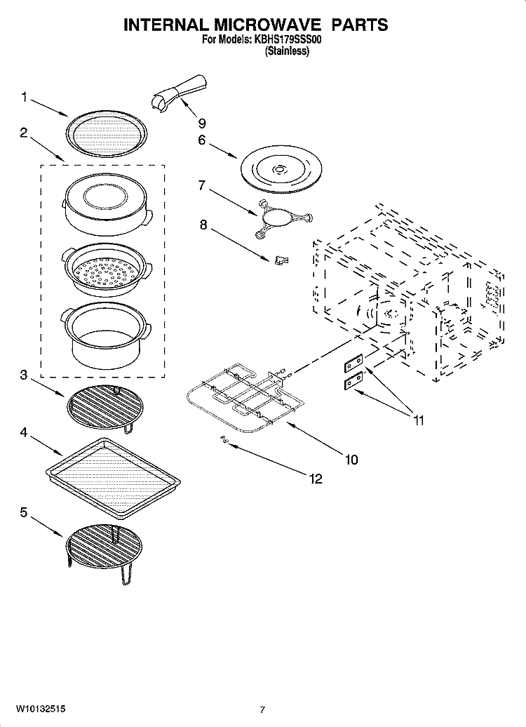 INTERNAL MICROWAVE PARTS, OPTIONAL PARTS Diagram and Parts List for KBHS179SSS00  KitchenAid Microwave