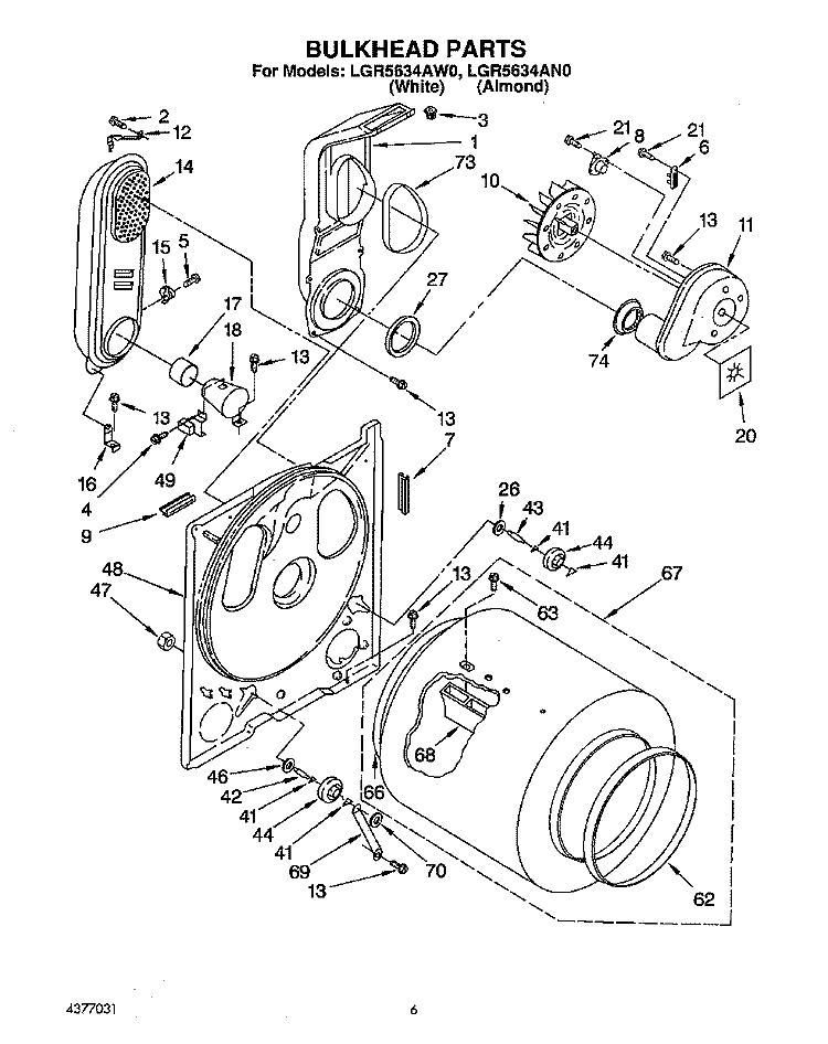 SECTION Diagram and Parts List for LGR5634AN0  Whirlpool Dryer