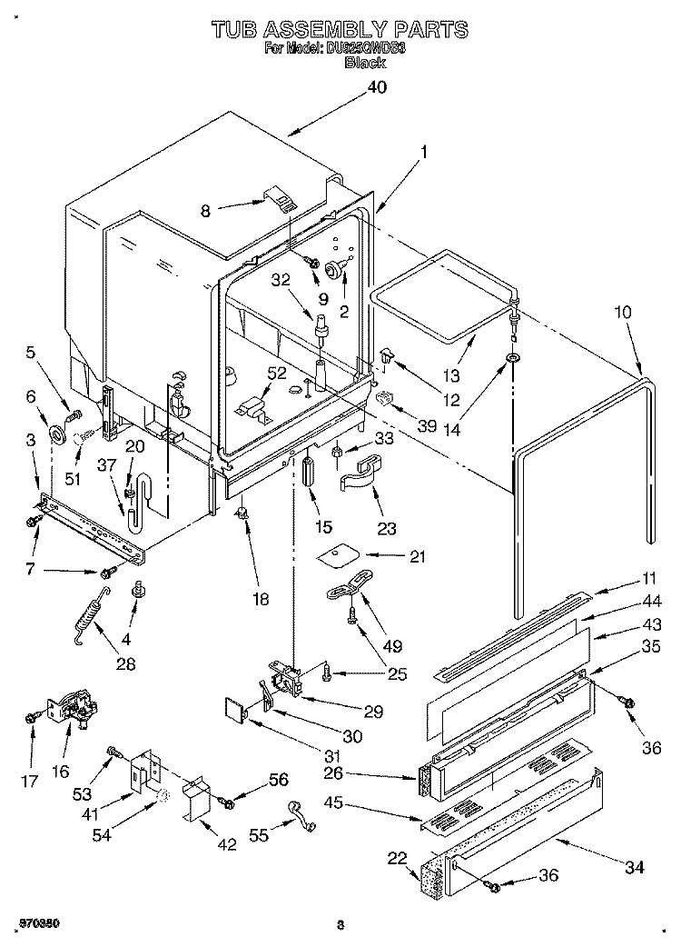 TUB ASSEMBLY Diagram and Parts List for DU925QWDB3  Whirlpool Dishwasher