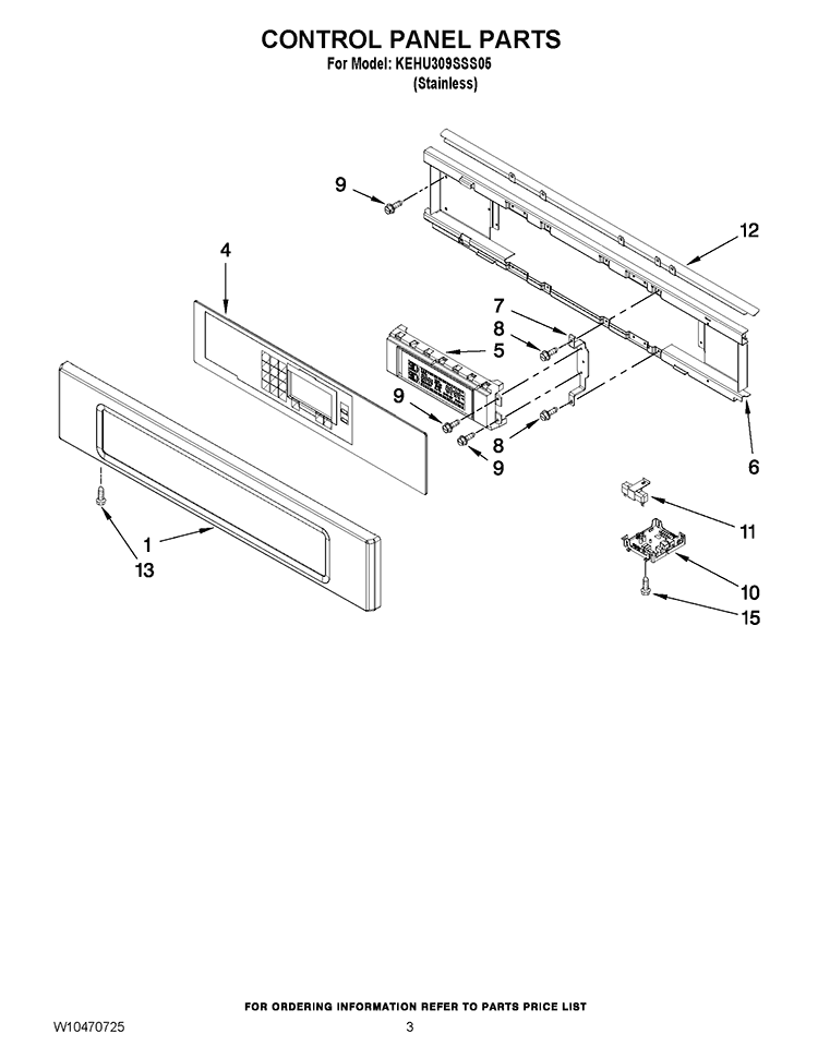 CONTROL PANEL PARTS Diagram and Parts List for KEHU309SSS05  KitchenAid Microwave Oven Combo