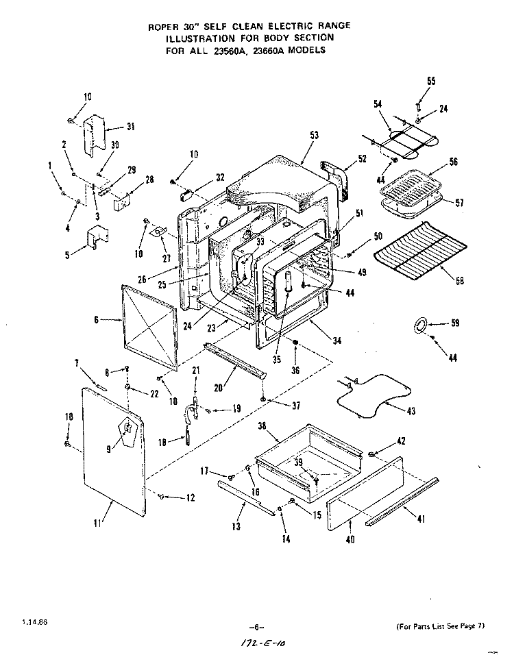 OVEN DOOR Diagram and Parts List for 2366W0A  Roper Range