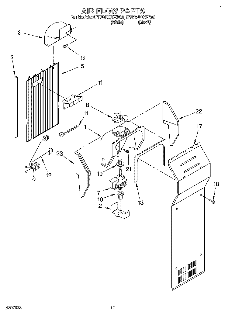 AIR FLOW Diagram and Parts List for 6ED25DQXFB00  Whirlpool Refrigerator