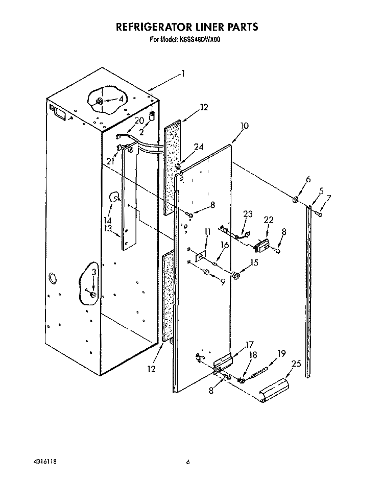 REFRIGERATOR LINER Diagram and Parts List for KSSS48DWX00  KitchenAid Refrigerator