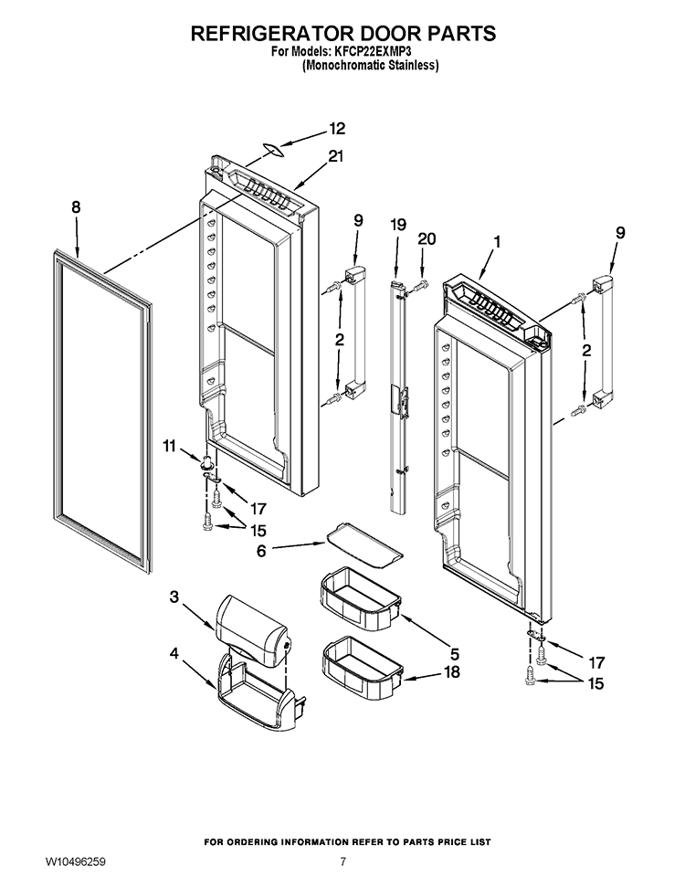 REFRIGERATOR DOOR PARTS Diagram and Parts List for KFCP22EXMP3  KitchenAid Refrigerator