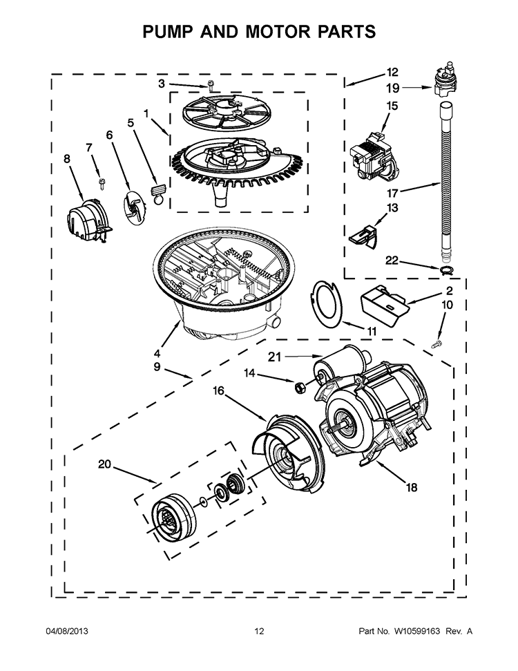 PUMP AND MOTOR PARTS Diagram and Parts List for KUDS35FXSS9  KitchenAid Dishwasher