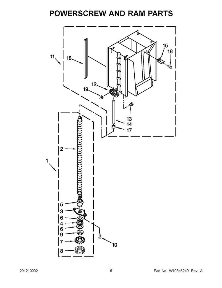 POWERSCREW AND RAM PARTS Diagram and Parts List for TU950QPXS2  Whirlpool Trash Compactor
