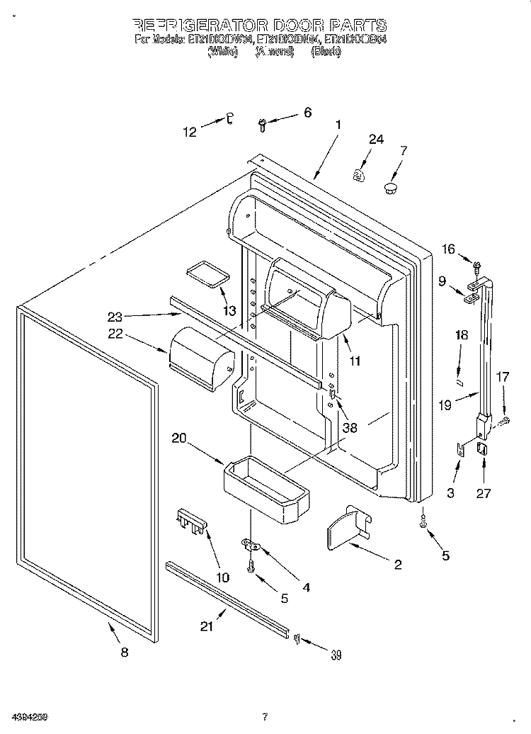 REFRIGERATOR DOOR Diagram and Parts List for ET21DKXDW04  Whirlpool Refrigerator