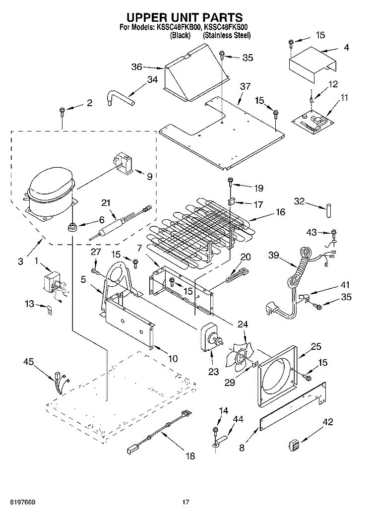 UPPER UNIT Diagram and Parts List for KSSC48FKB00  KitchenAid Refrigerator