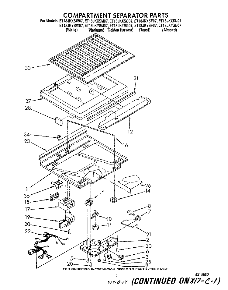 COMPARTMENT SEPARATOR Diagram and Parts List for ET18JKYSG07  Whirlpool Refrigerator