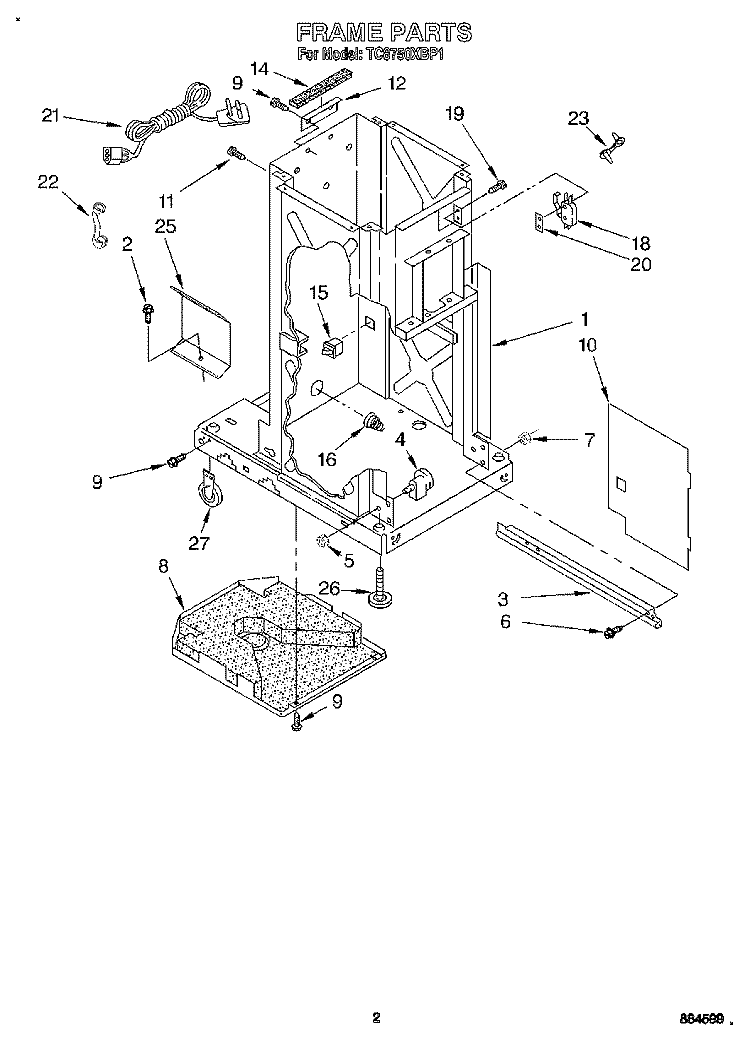 FRAME Diagram and Parts List for TC8750XBP1  Whirlpool Trash Compactor